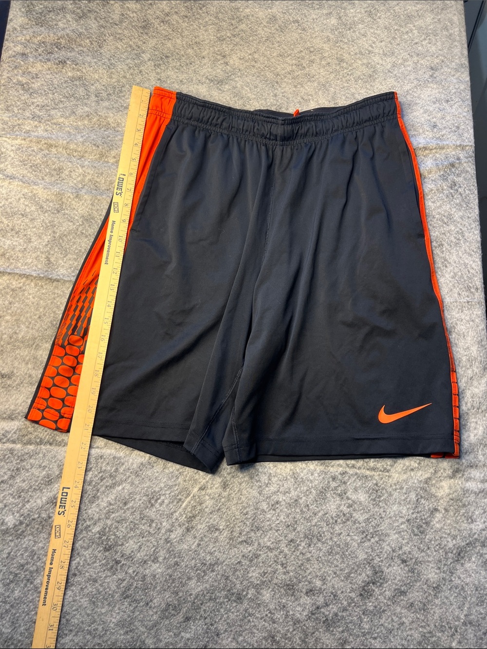Nike Men’s Black and Orange Training Shorts with Swoosh